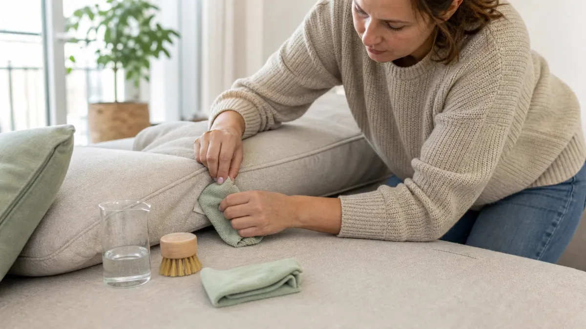 Test préalable d’un nettoyant textile sur un canapé