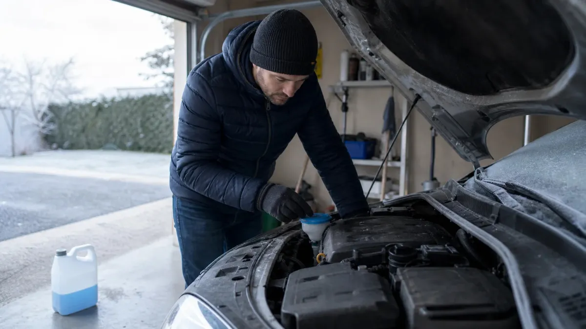Vérification du lave-glace d’une voiture par temps froid