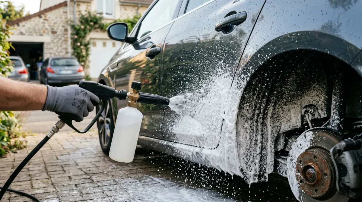 Application ciblée de mousse active sur le bas de caisse d'une voiture