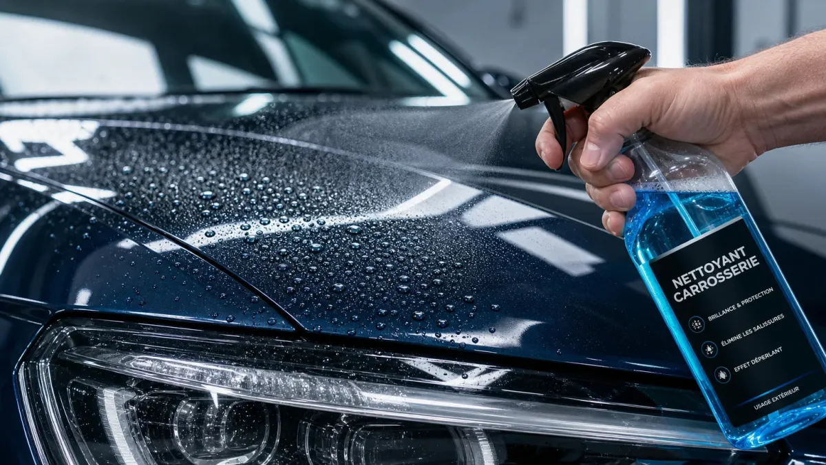 Application d'un produit de brillance sur une carrosserie avec effet déperlant