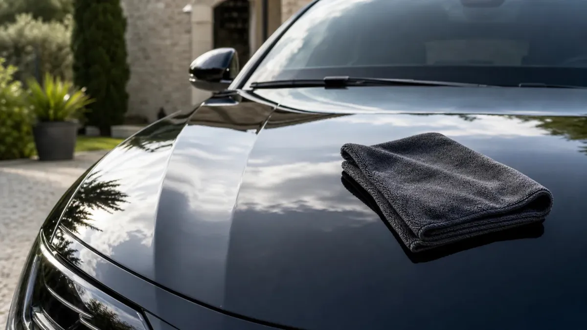 Carrosserie brillante après un nettoyage sans eau avec chiffon microfibre